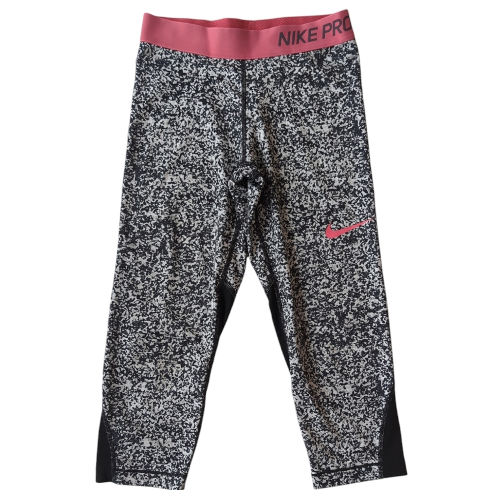 Nike Pro Dri-FIt Capri Leggings Girls MEDIUM Black White Pink